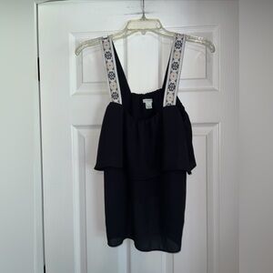 J. Crew Ruffle Tank Top* Size 4 SO CUTE! J Crew Black w/ multicolor design